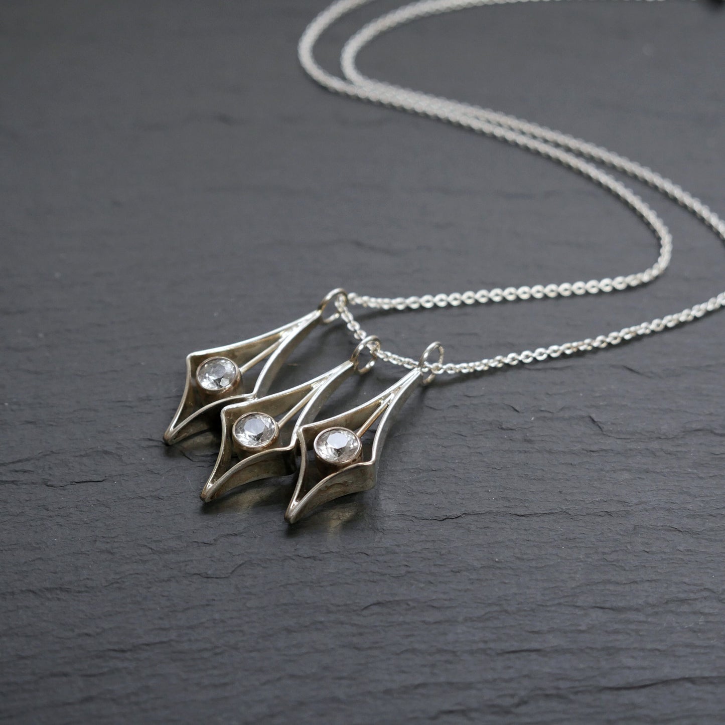 Vintage Modernist Silver Pendant with Chain By Kultasepät Salovaara, Finland (B036)