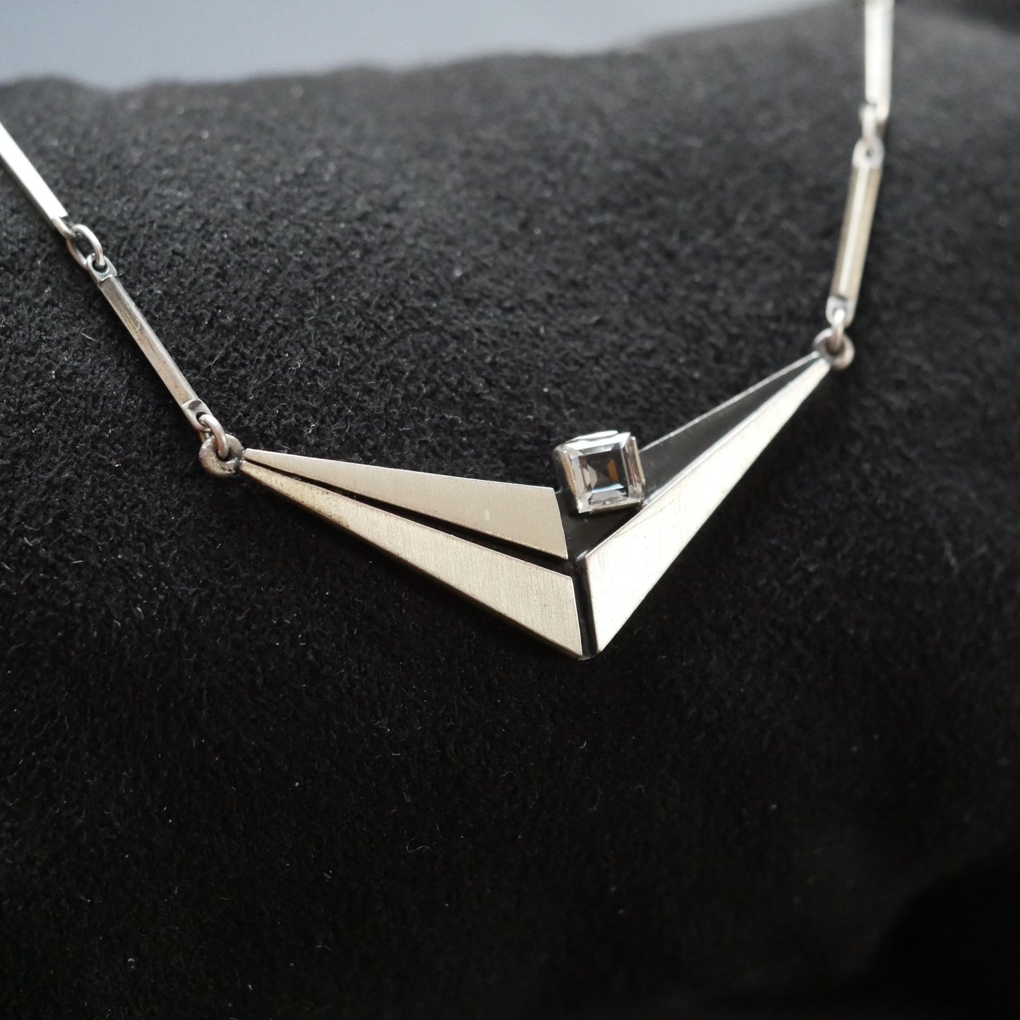Vintage Modernist Sterling Silver 925 with Rock Crystal Necklace by KJP Nordform Finland (B053)