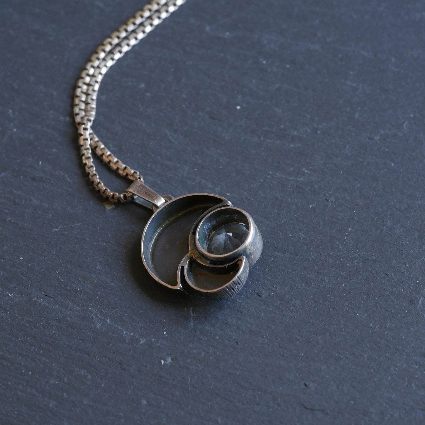Vintage Modernist Sterling Silver Pendant set with Rock Crystal Necklace By Karl Laine, Finnfeelings, Finland (B062)