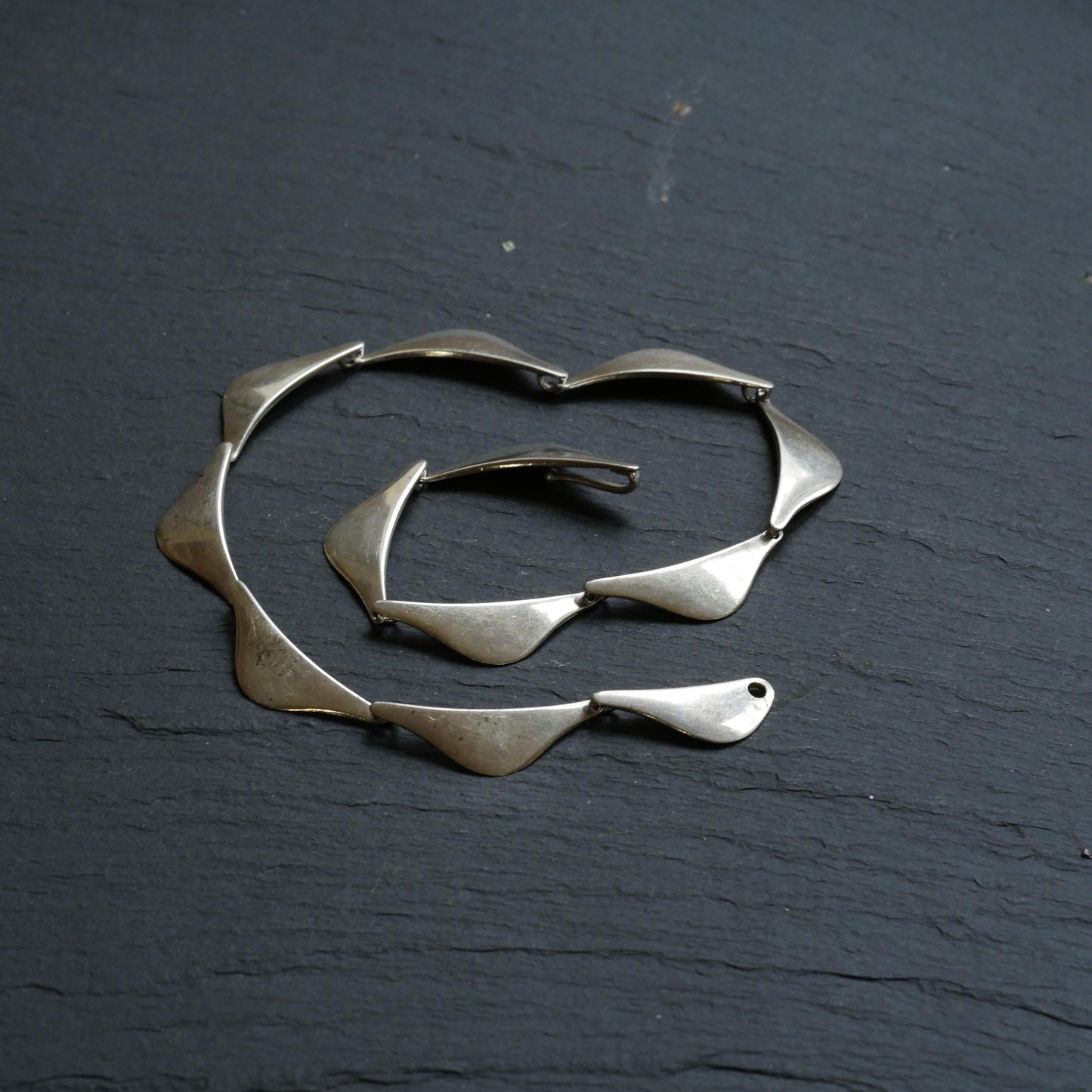 Vintage Modernist Sterling Silver Collar Link Necklace by Aarre & Krogh, Denmark (B061)
