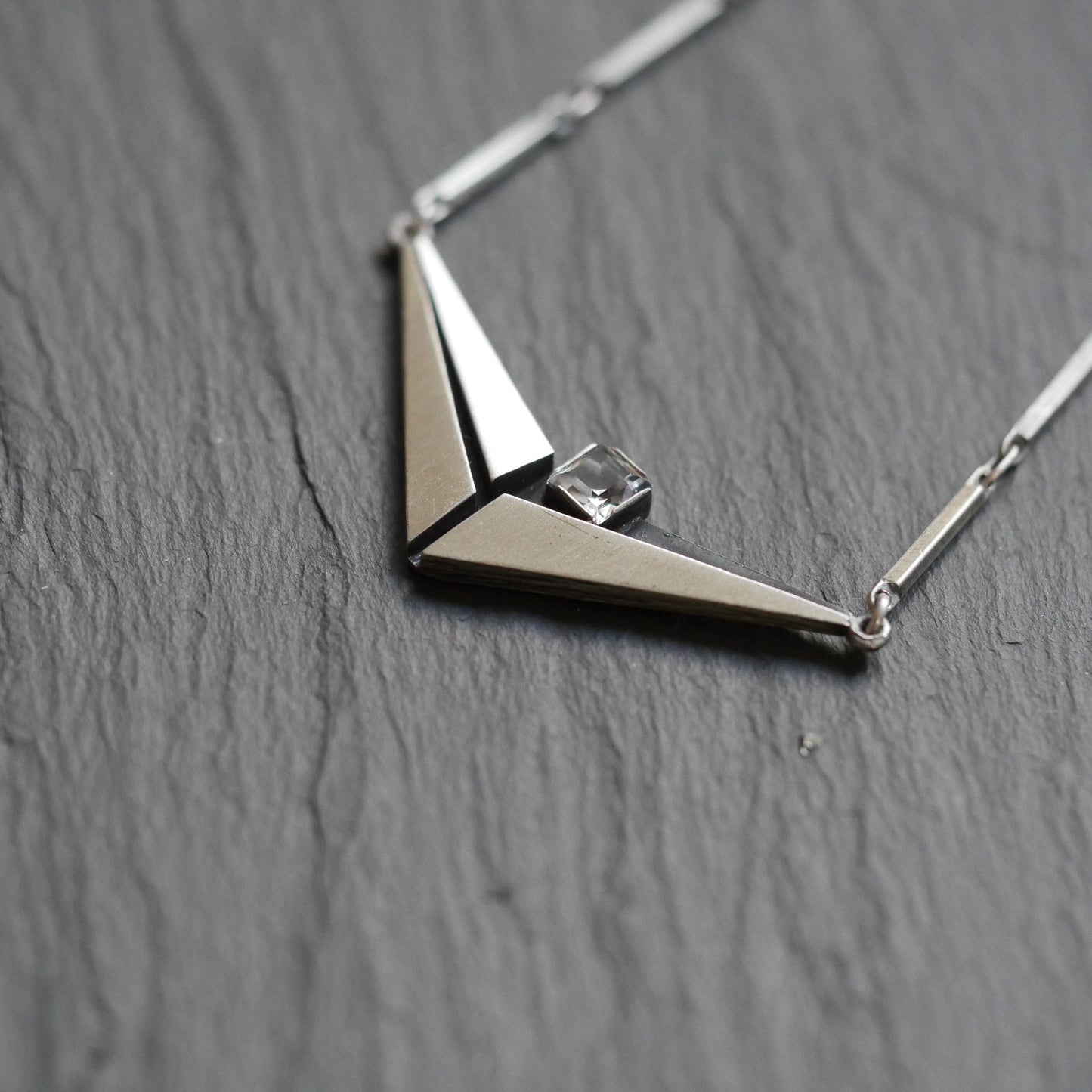 Vintage Modernist Sterling Silver 925 with Rock Crystal Necklace by KJP Nordform Finland (B053)