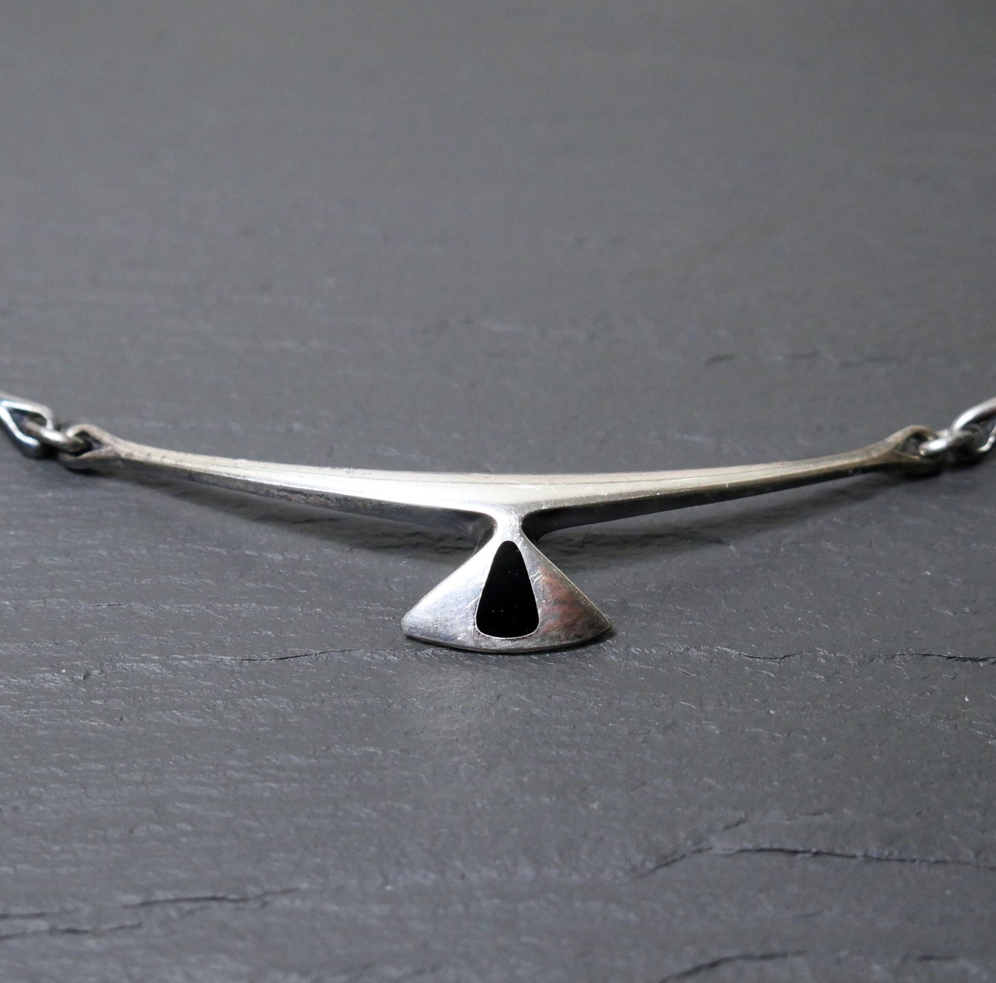 Vintage Modernist Sterling Silver and Black Enamel Choker Necklace by Hans Hansen (Georg Jensen), Denmark (B026)