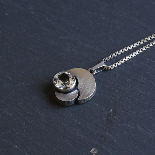 Vintage Modernist Sterling Silver Pendant set with Rock Crystal Necklace By Karl Laine, Finnfeelings, Finland (B062)