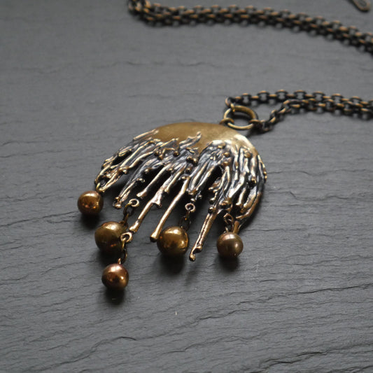Large Modernist Brutalist Bronze Pendant with Chain by Pentti Sarpaneva, Finland (B054)