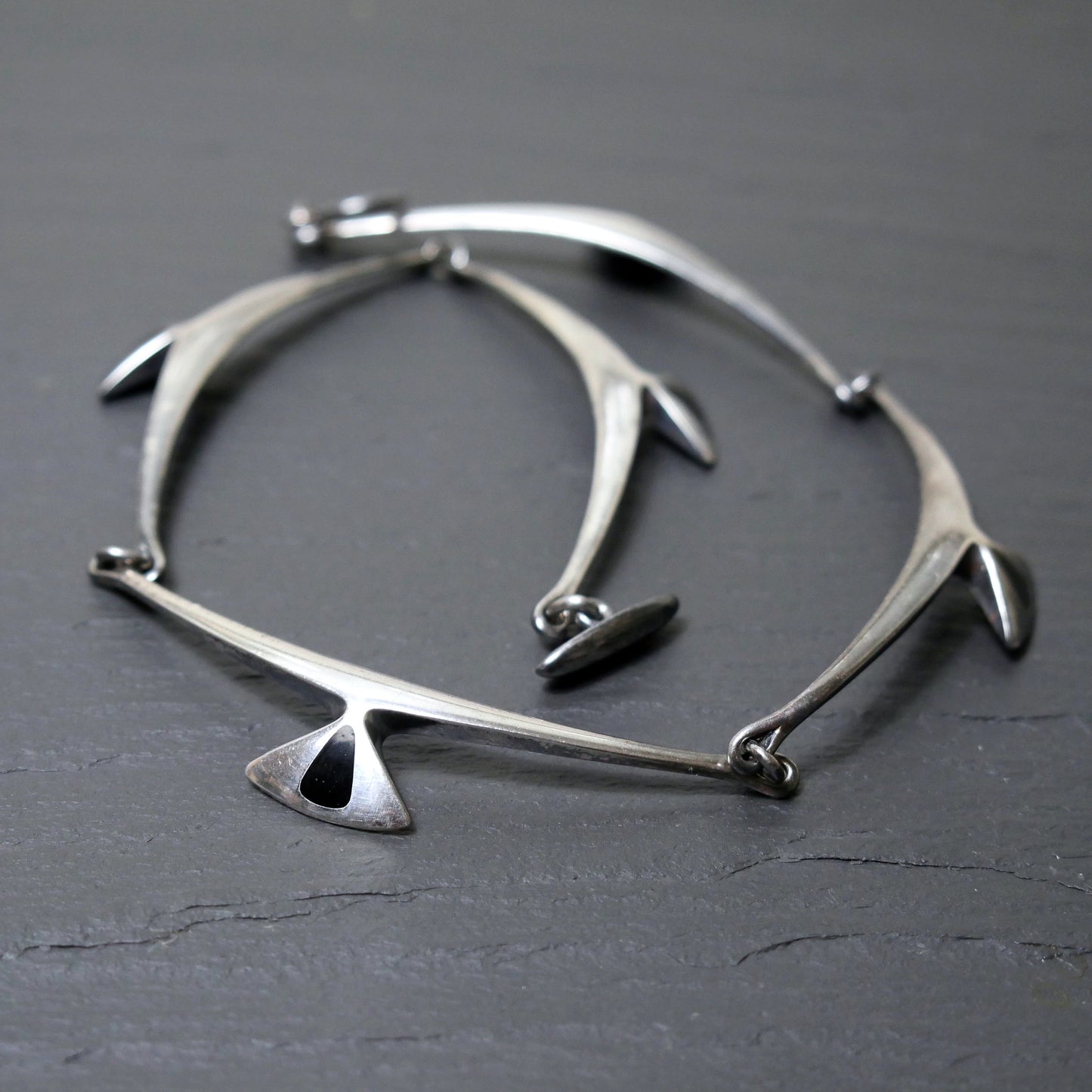 Vintage Modernist Sterling Silver and Black Enamel Choker Necklace by Hans Hansen (Georg Jensen), Denmark (B026)