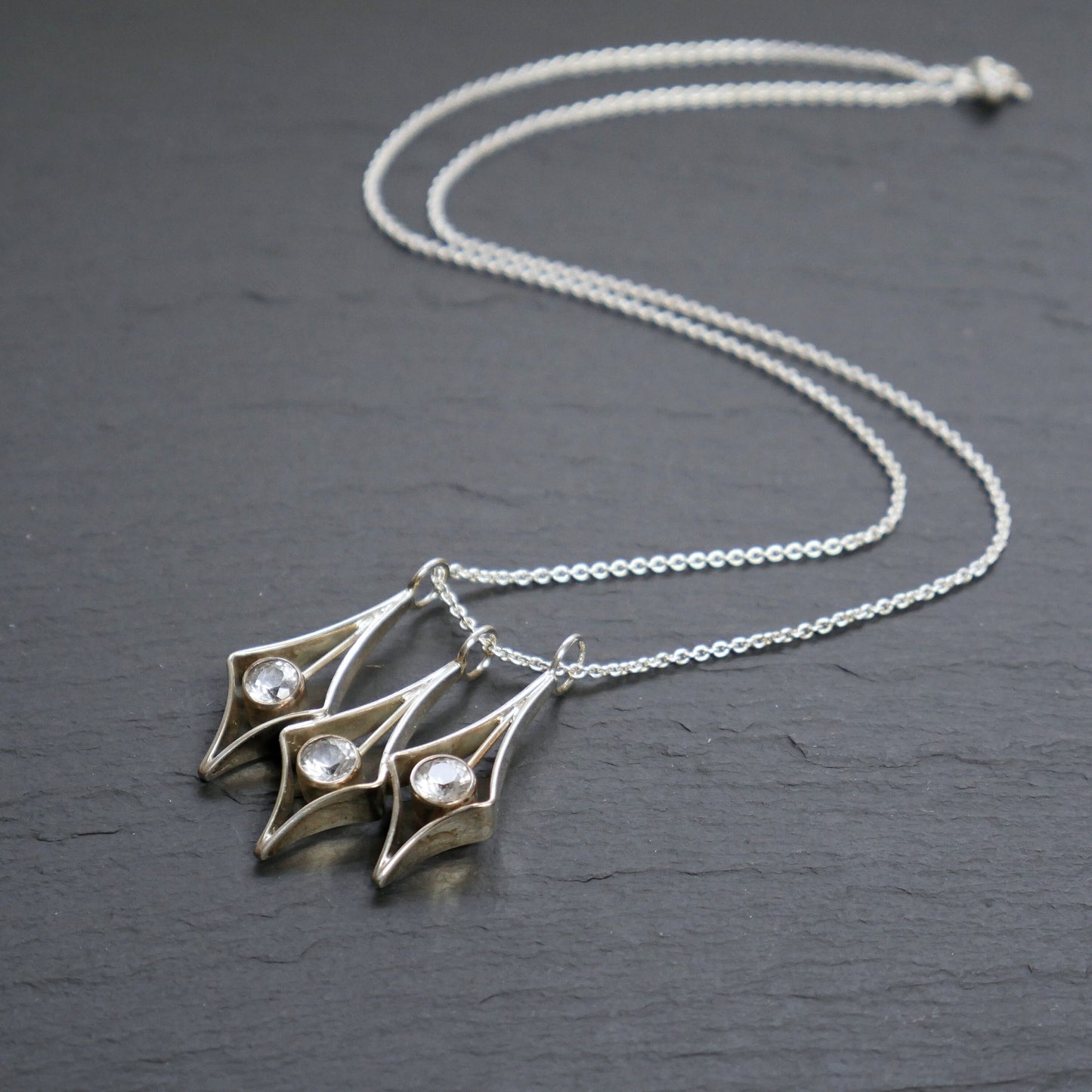 Vintage Modernist Silver Pendant with Chain By Kultasepät Salovaara, Finland (B036)