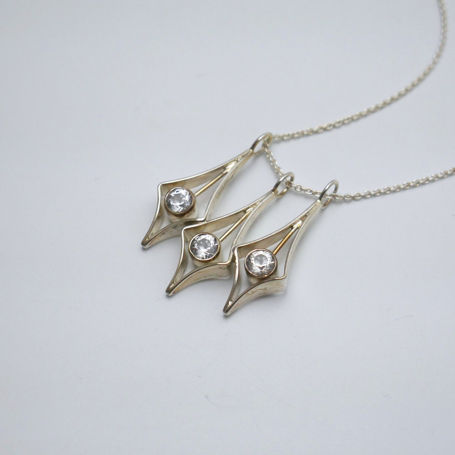 Vintage Modernist Silver Pendant with Chain By Kultasepät Salovaara, Finland (B036)
