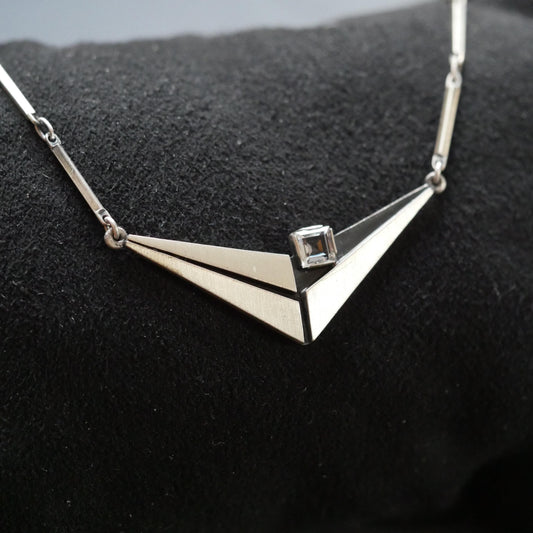Vintage Modernist Sterling Silver 925 with Rock Crystal Necklace by KJP Nordform Finland (B053)