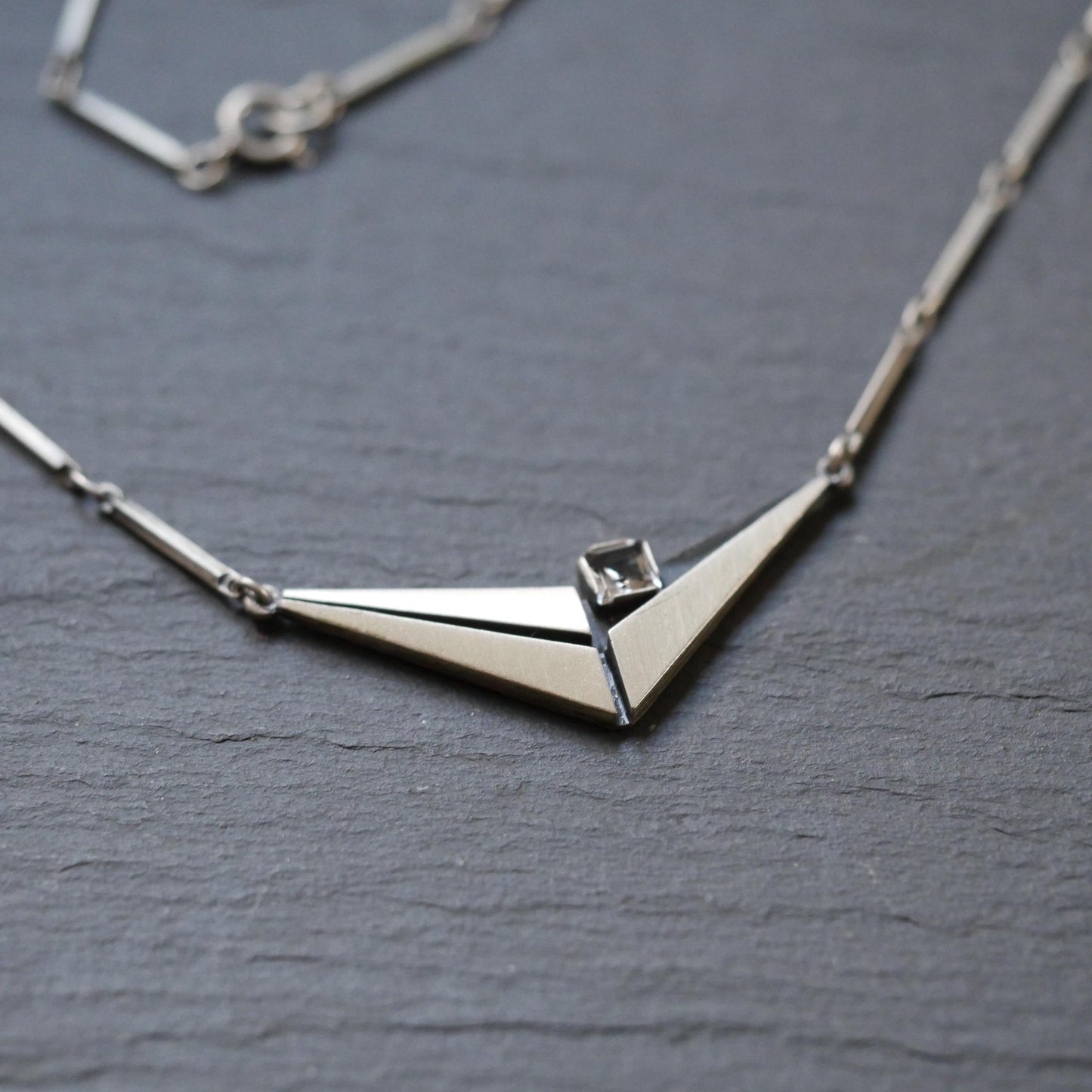 Vintage Modernist Sterling Silver 925 with Rock Crystal Necklace by KJP Nordform Finland (B053)