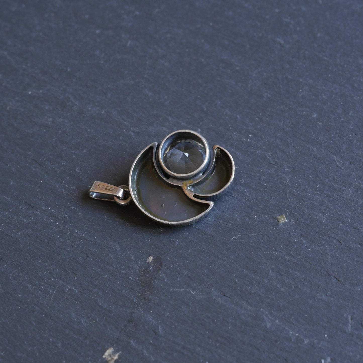 Vintage Modernist Sterling Silver Pendant set with Rock Crystal Necklace By Karl Laine, Finnfeelings, Finland (B062)