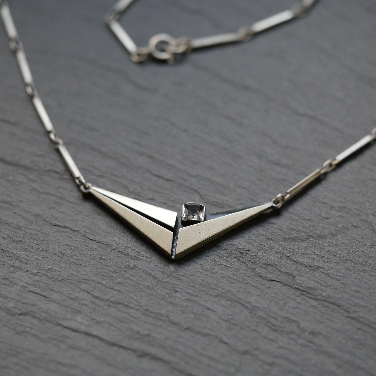Vintage Modernist Sterling Silver 925 with Rock Crystal Necklace by KJP Nordform Finland (B053)