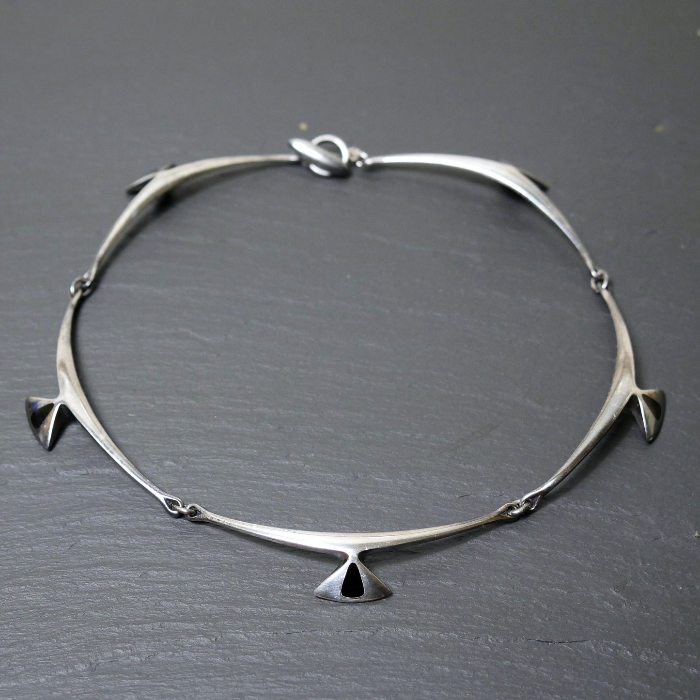 Vintage Modernist Sterling Silver and Black Enamel Choker Necklace by Hans Hansen (Georg Jensen), Denmark (B026)